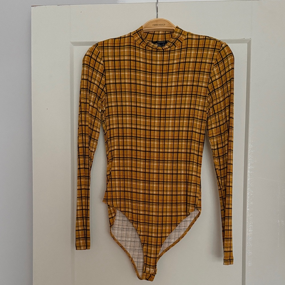 Forever 21 Mustard Plaid Bodysuit